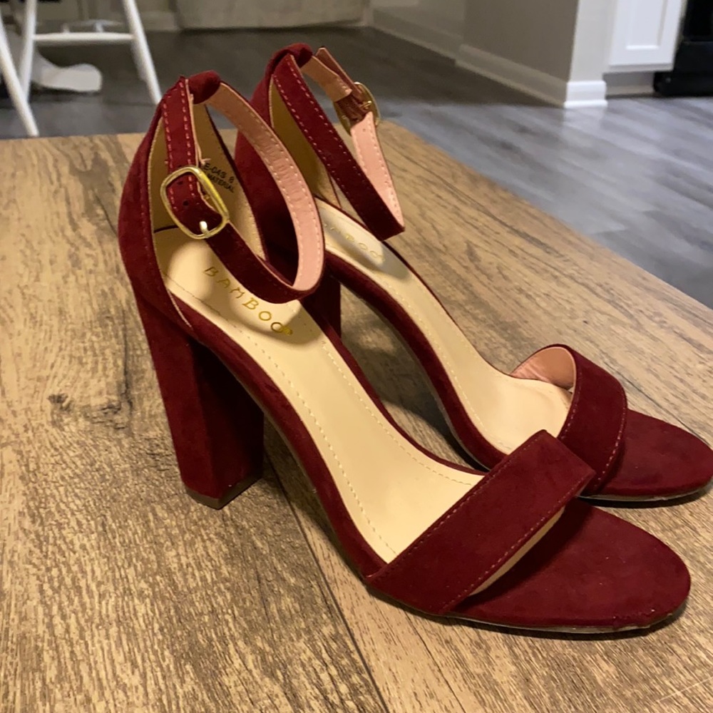Maroon Suede Open Toed Heels